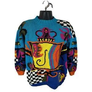 Vintage Abstract Retro Chunky Knit Sweater Art To Wear Medium Clarity Creation